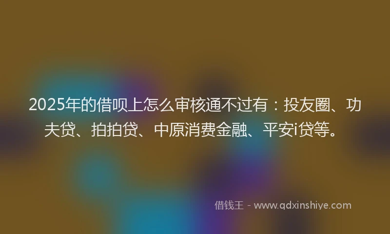 2025年的借呗上怎么审核通不过有：投友圈、功夫贷、拍拍贷、中原消费金融、平安i贷等。