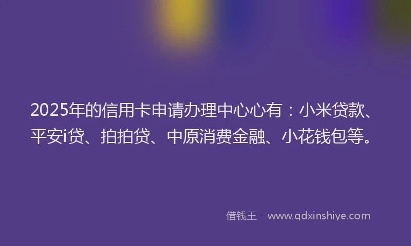 2025年的信用卡申请办理中心心有：小米贷款、平安i贷、拍拍贷、中原消费金融、小花钱包等。