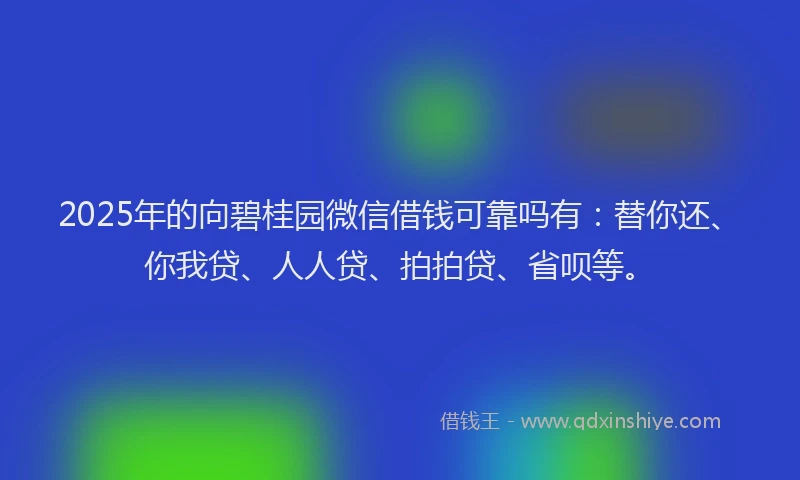 2025年的向碧桂园微信借钱可靠吗有：替你还、你我贷、人人贷、拍拍贷、省呗等。