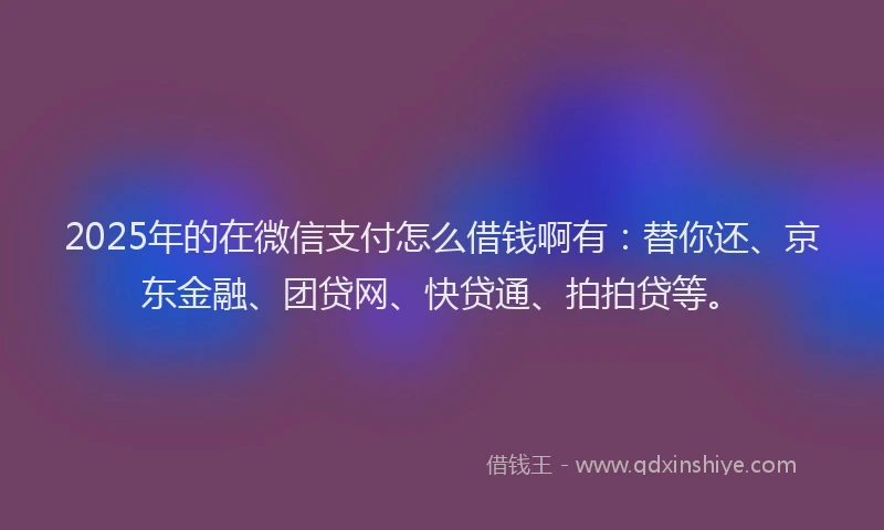 2025年的在微信支付怎么借钱啊有：替你还、京东金融、团贷网、快贷通、拍拍贷等。