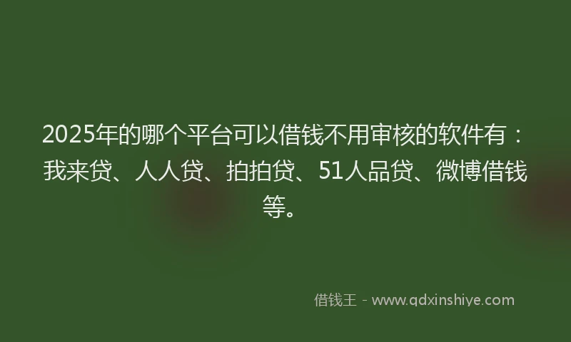 2025年的哪个平台可以借钱不用审核的软件有：我来贷、人人贷、拍拍贷、51人品贷、微博借钱等。