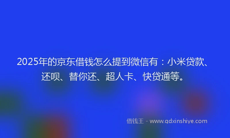 2025年的京东借钱怎么提到微信有：小米贷款、还呗、替你还、超人卡、快贷通等。