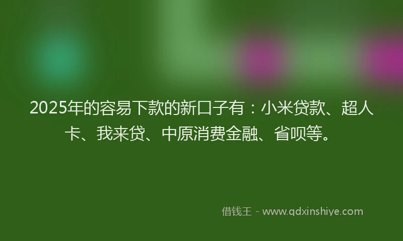 2025年的容易下款的新口子有：小米贷款、超人卡、我来贷、中原消费金融、省呗等。