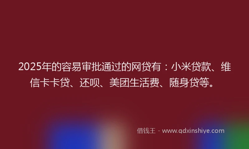 2025年的容易审批通过的网贷有：小米贷款、维信卡卡贷、还呗、美团生活费、随身贷等。