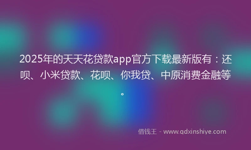 2025年的天天花贷款app官方下载最新版有：还呗、小米贷款、花呗、你我贷、中原消费金融等。