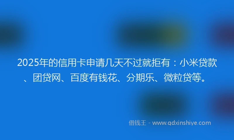 2025年的信用卡申请几天不过就拒有：小米贷款、团贷网、百度有钱花、分期乐、微粒贷等。