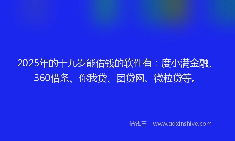 2025年的十九岁能借钱的软件有：度小满金融、360借条、你我贷、团贷网、微粒贷等。