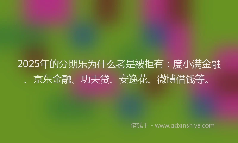 2025年的分期乐为什么老是被拒有：度小满金融、京东金融、功夫贷、安逸花、微博借钱等。