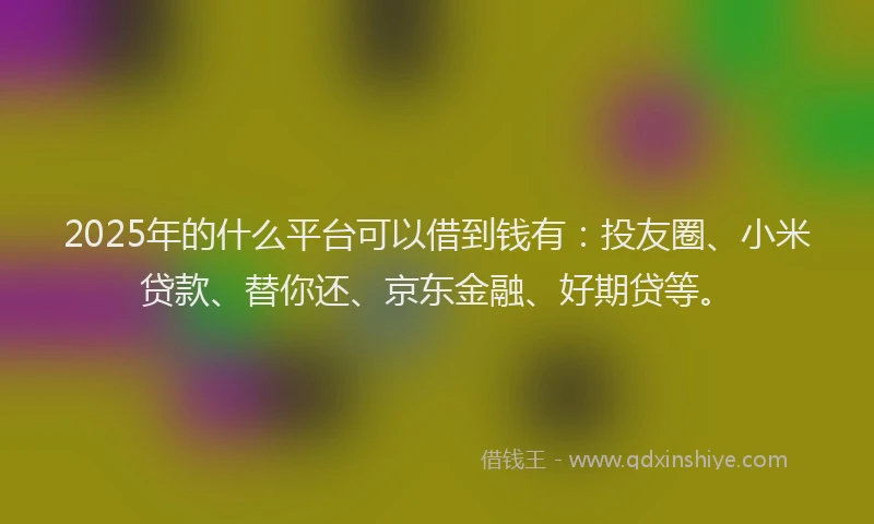 2025年的什么平台可以借到钱有：投友圈、小米贷款、替你还、京东金融、好期贷等。