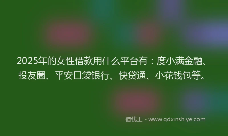 2025年的女性借款用什么平台有：度小满金融、投友圈、平安口袋银行、快贷通、小花钱包等。