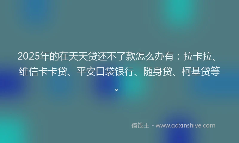 2025年的在天天贷还不了款怎么办有：拉卡拉、维信卡卡贷、平安口袋银行、随身贷、柯基贷等。