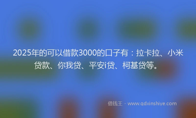 2025年的可以借款3000的口子有：拉卡拉、小米贷款、你我贷、平安i贷、柯基贷等。