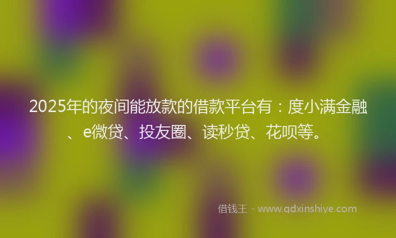2025年的夜间能放款的借款平台有：度小满金融、e微贷、投友圈、读秒贷、花呗等。