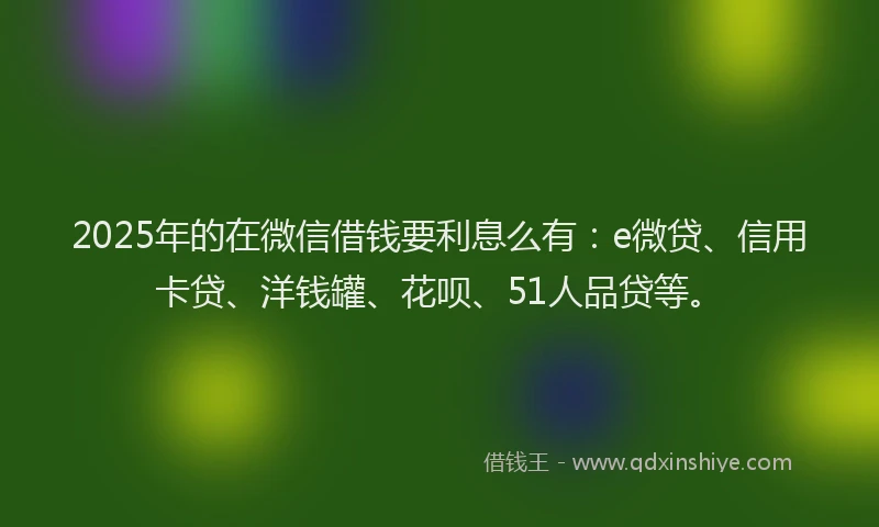 2025年的在微信借钱要利息么有：e微贷、信用卡贷、洋钱罐、花呗、51人品贷等。