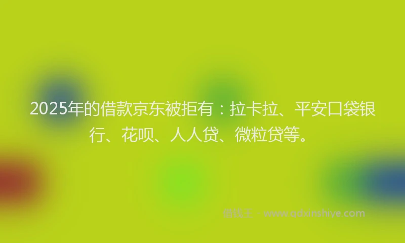 2025年的借款京东被拒有：拉卡拉、平安口袋银行、花呗、人人贷、微粒贷等。
