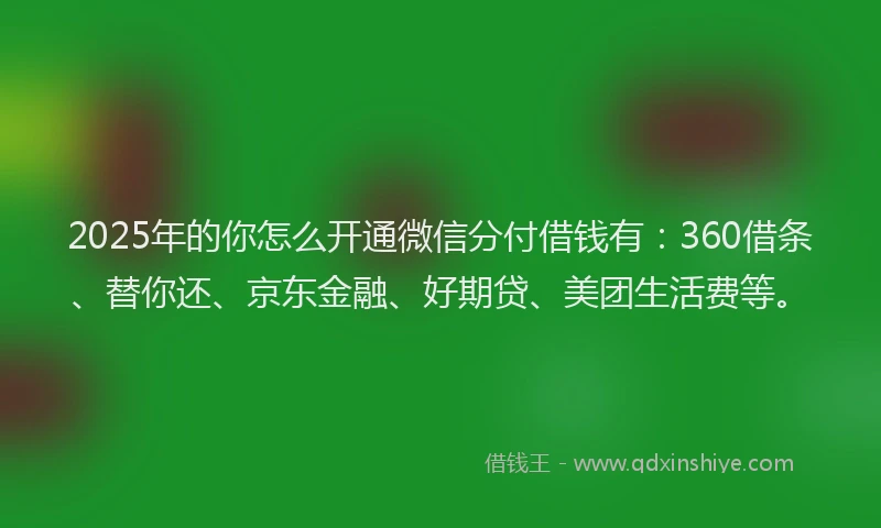 2025年的你怎么开通微信分付借钱有：360借条、替你还、京东金融、好期贷、美团生活费等。