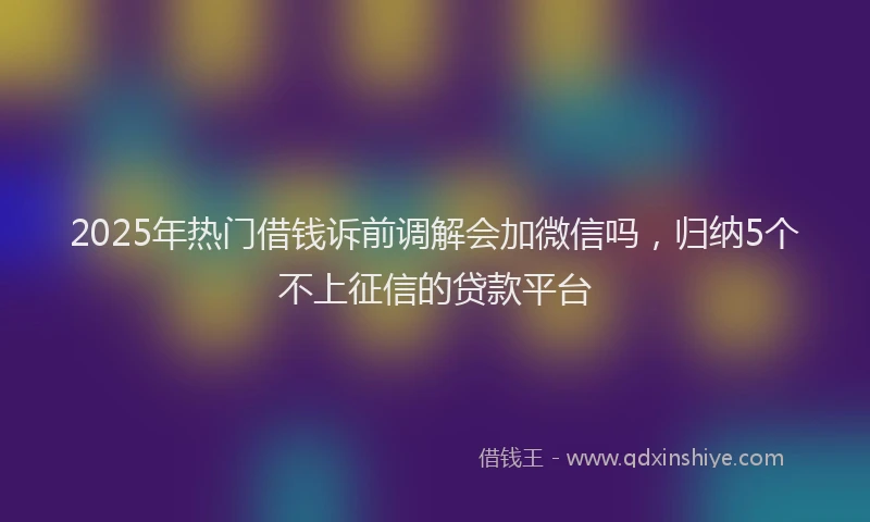 2025年热门借钱诉前调解会加微信吗，归纳5个不上征信的贷款平台