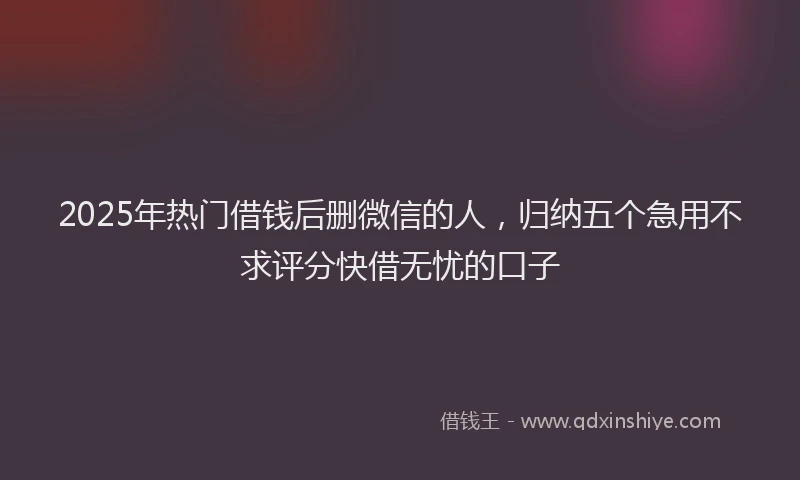 2025年热门借钱后删微信的人，归纳五个急用不求评分快借无忧的口子