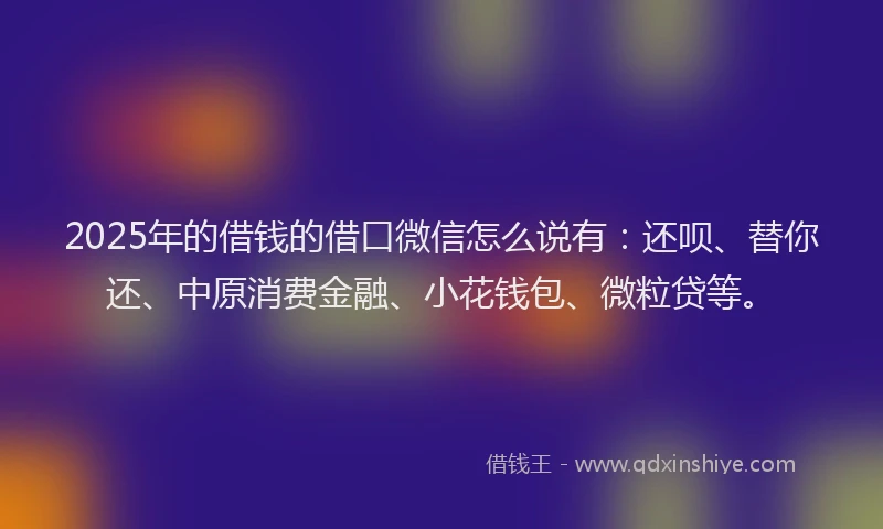 2025年的借钱的借口微信怎么说有：还呗、替你还、中原消费金融、小花钱包、微粒贷等。