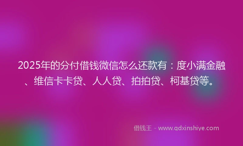 2025年的分付借钱微信怎么还款有：度小满金融、维信卡卡贷、人人贷、拍拍贷、柯基贷等。