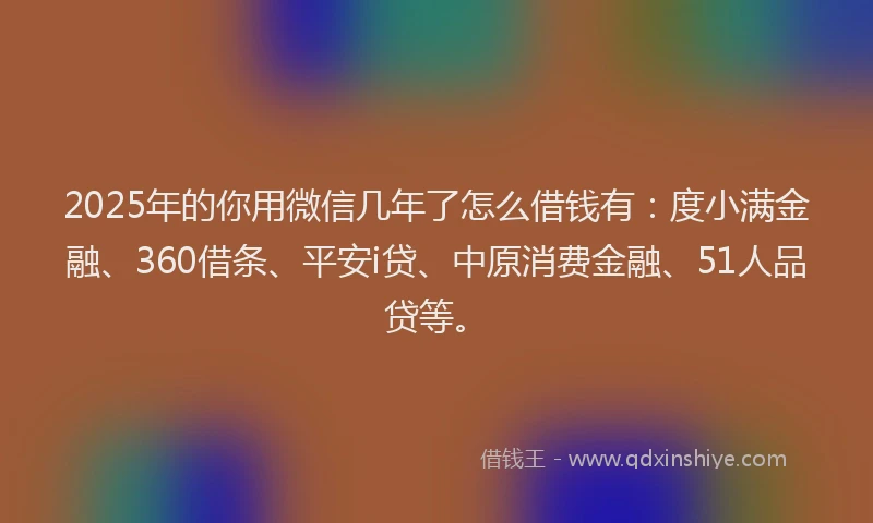2025年的你用微信几年了怎么借钱有：度小满金融、360借条、平安i贷、中原消费金融、51人品贷等。