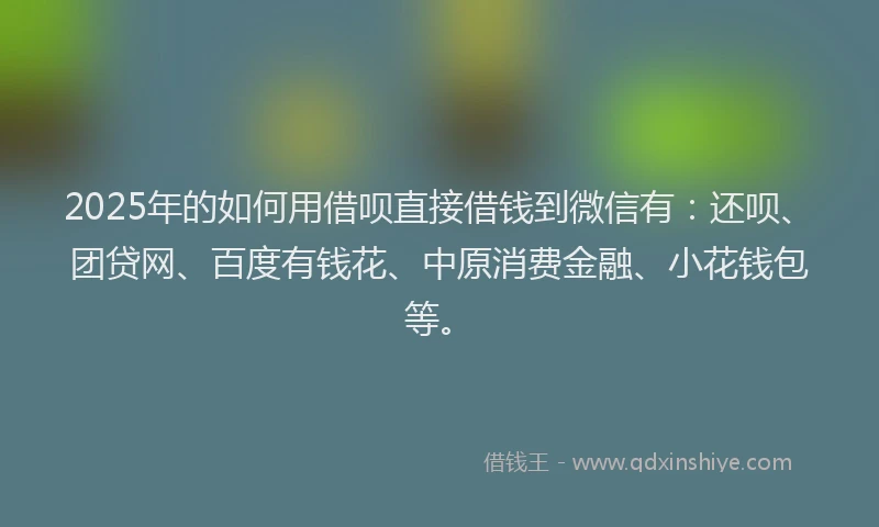 2025年的如何用借呗直接借钱到微信有：还呗、团贷网、百度有钱花、中原消费金融、小花钱包等。