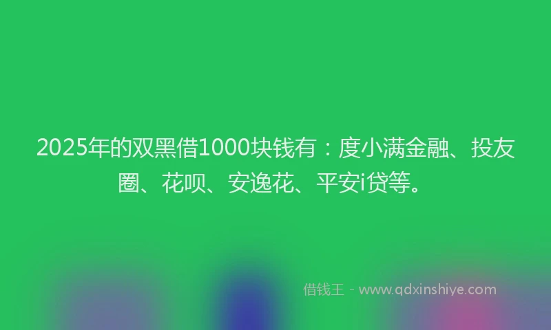 2025年的双黑借1000块钱有：度小满金融、投友圈、花呗、安逸花、平安i贷等。