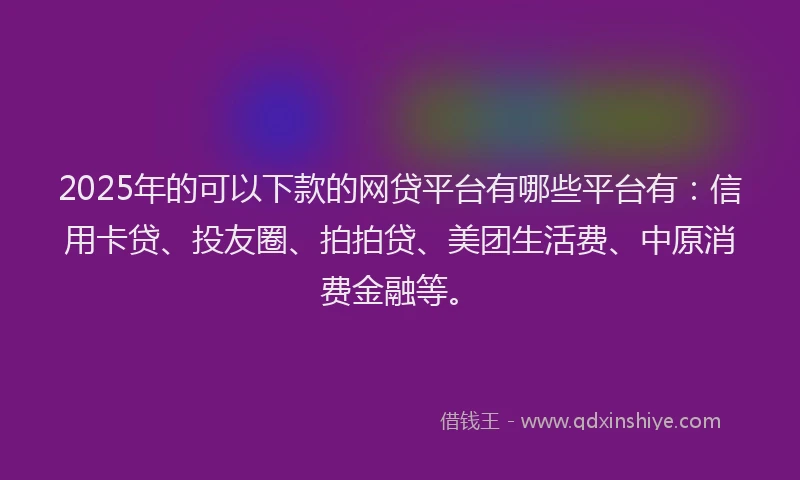 2025年的可以下款的网贷平台有哪些平台有：信用卡贷、投友圈、拍拍贷、美团生活费、中原消费金融等。