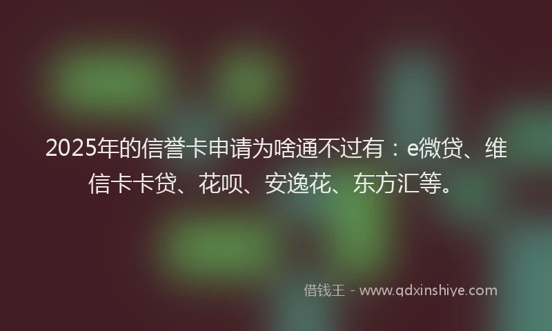 2025年的信誉卡申请为啥通不过有:e微贷、维信卡卡贷、花呗、安逸花、东方汇等。