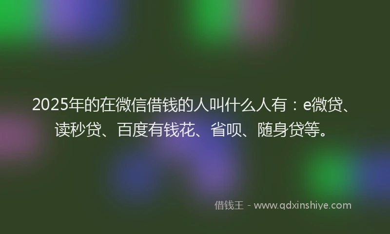 2025年的在微信借钱的人叫什么人有：e微贷、读秒贷、百度有钱花、省呗、随身贷等。