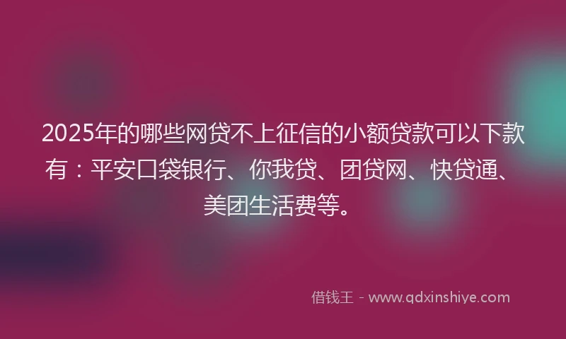 2025年的哪些网贷不上征信的小额贷款可以下款有：平安口袋银行、你我贷、团贷网、快贷通、美团生活费等。