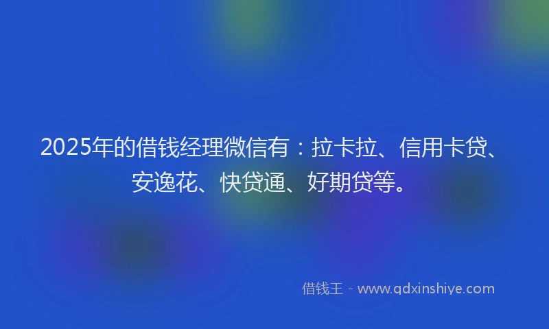 2025年的借钱经理微信有：拉卡拉、信用卡贷、安逸花、快贷通、好期贷等。