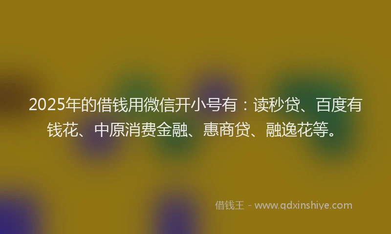 2025年的借钱用微信开小号有：读秒贷、百度有钱花、中原消费金融、惠商贷、融逸花等。