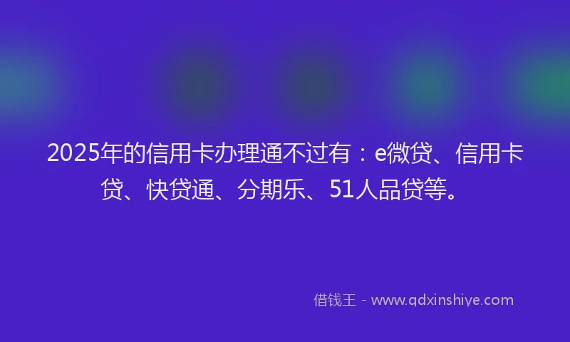 2025年的信用卡办理通不过有：e微贷、信用卡贷、快贷通、分期乐、51人品贷等。