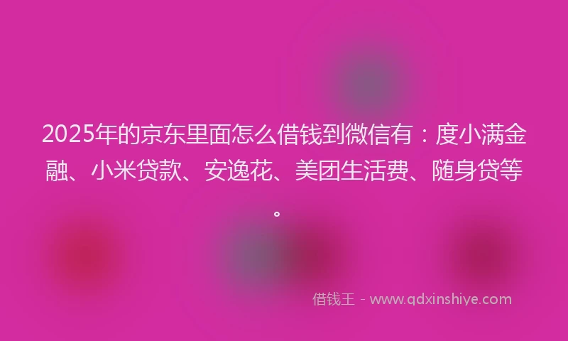 2025年的京东里面怎么借钱到微信有：度小满金融、小米贷款、安逸花、美团生活费、随身贷等。