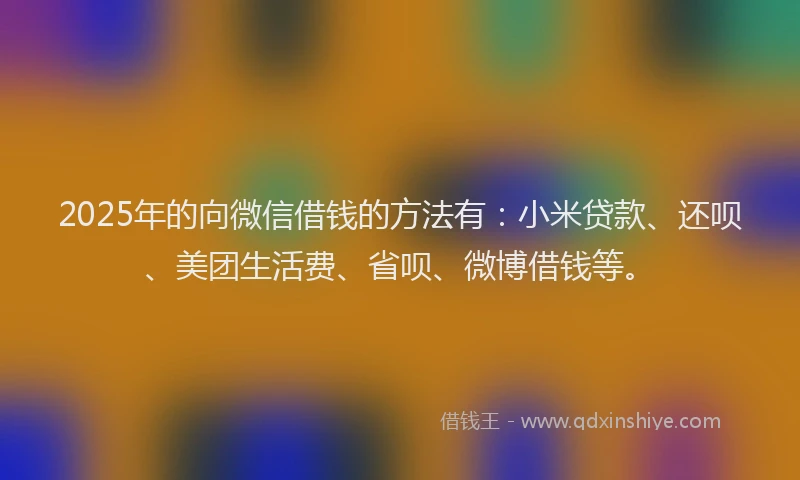 2025年的向微信借钱的方法有：小米贷款、还呗、美团生活费、省呗、微博借钱等。