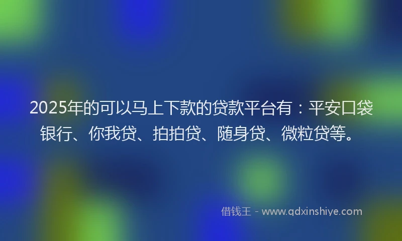 2025年的可以马上下款的贷款平台有：平安口袋银行、你我贷、拍拍贷、随身贷、微粒贷等。