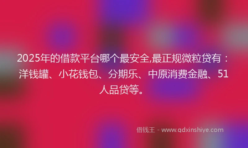 2025年的借款平台哪个最安全,最正规微粒贷有：洋钱罐、小花钱包、分期乐、中原消费金融、51人品贷等。