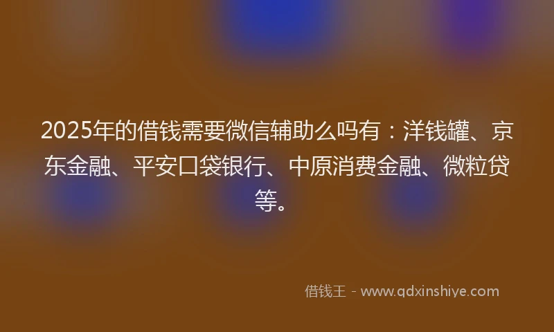 2025年的借钱需要微信辅助么吗有：洋钱罐、京东金融、平安口袋银行、中原消费金融、微粒贷等。