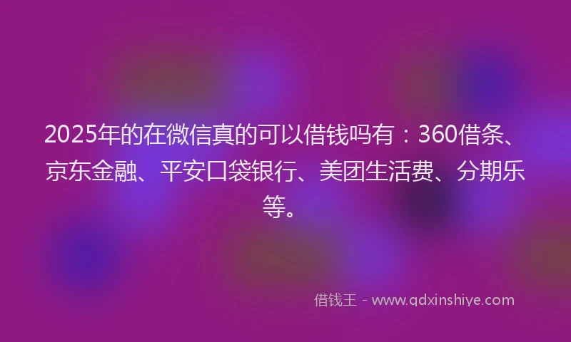 2025年的在微信真的可以借钱吗有：360借条、京东金融、平安口袋银行、美团生活费、分期乐等。