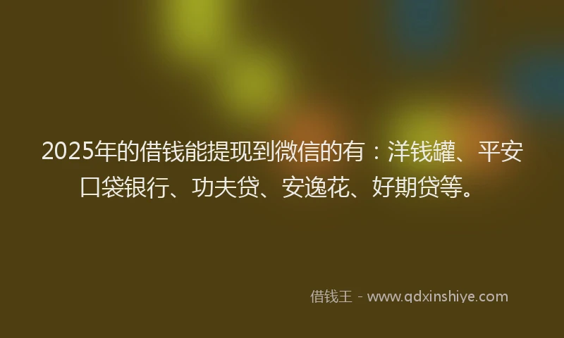 2025年的借钱能提现到微信的有：洋钱罐、平安口袋银行、功夫贷、安逸花、好期贷等。