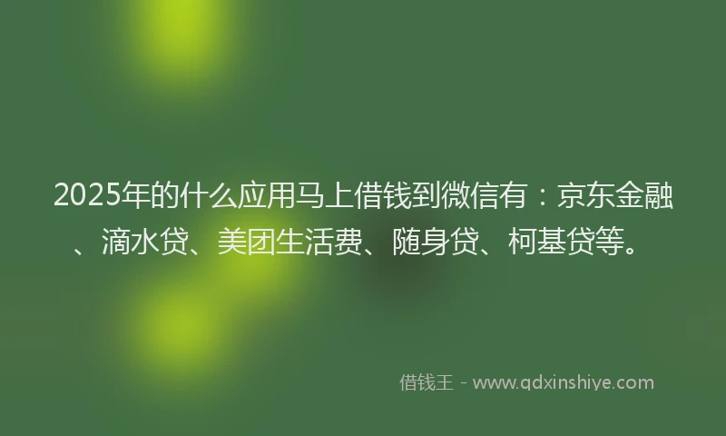 2025年的什么应用马上借钱到微信有：京东金融、滴水贷、美团生活费、随身贷、柯基贷等。