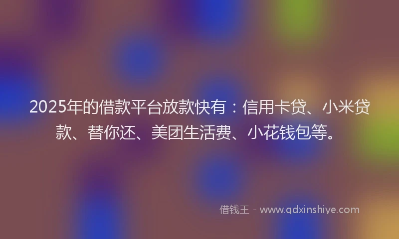 2025年的借款平台放款快有：信用卡贷、小米贷款、替你还、美团生活费、小花钱包等。