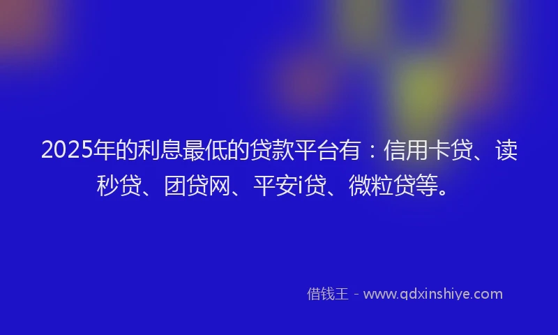 2025年的利息最低的贷款平台有：信用卡贷、读秒贷、团贷网、平安i贷、微粒贷等。