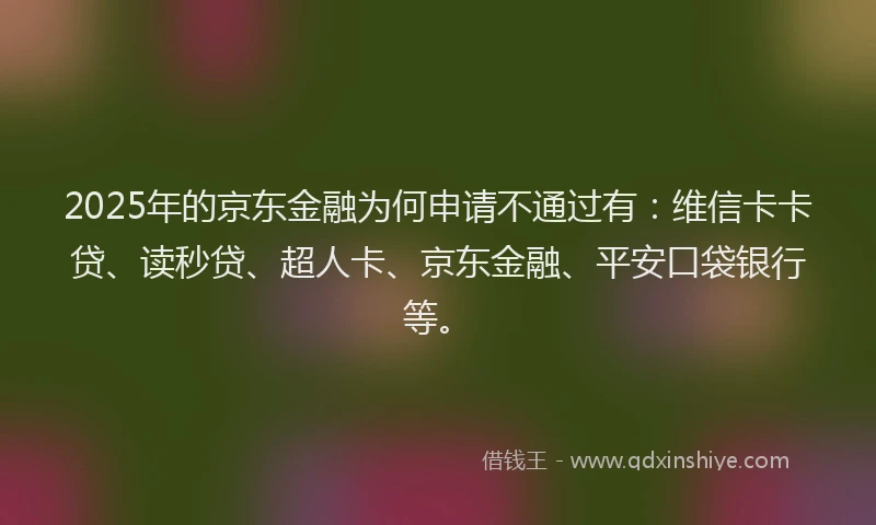 2025年的京东金融为何申请不通过有：维信卡卡贷、读秒贷、超人卡、京东金融、平安口袋银行等。