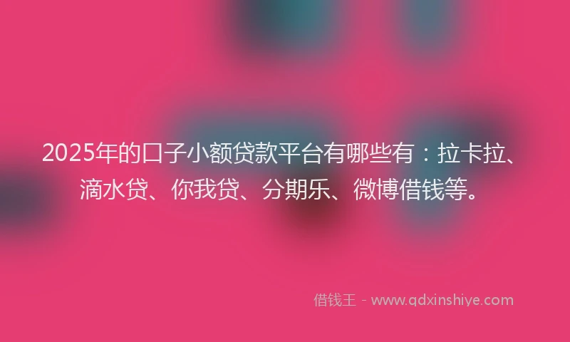 2025年的口子小额贷款平台有哪些有：拉卡拉、滴水贷、你我贷、分期乐、微博借钱等。