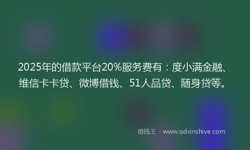 2025年的借款平台20%服务费有：度小满金融、维信卡卡贷、微博借钱、51人品贷、随身贷等。