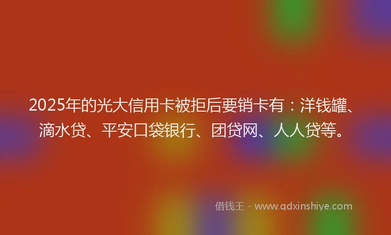 2025年的光大信用卡被拒后要销卡有：洋钱罐、滴水贷、平安口袋银行、团贷网、人人贷等。