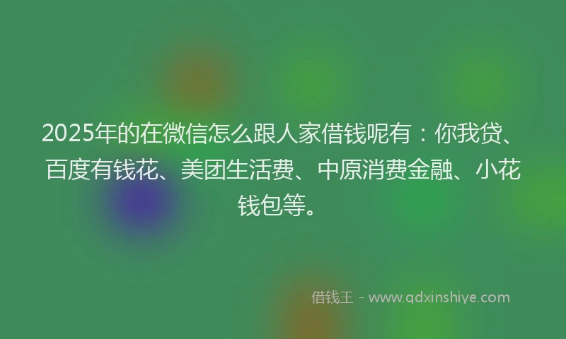 2025年的在微信怎么跟人家借钱呢有：你我贷、百度有钱花、美团生活费、中原消费金融、小花钱包等。