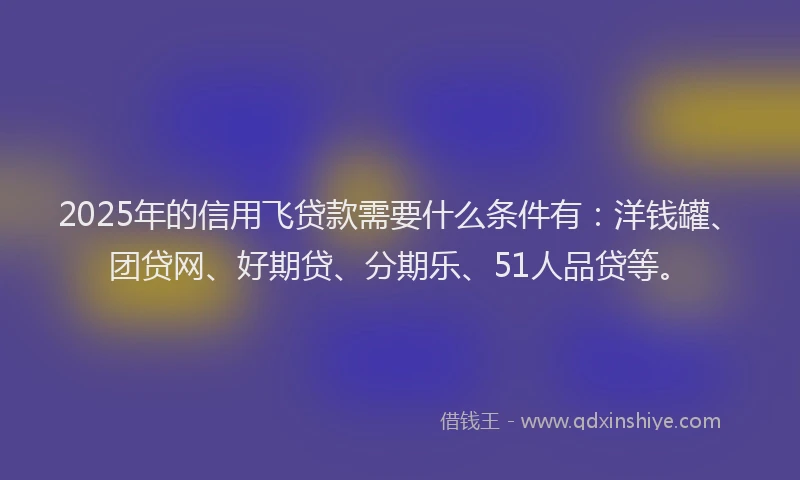 2025年的信用飞贷款需要什么条件有：洋钱罐、团贷网、好期贷、分期乐、51人品贷等。